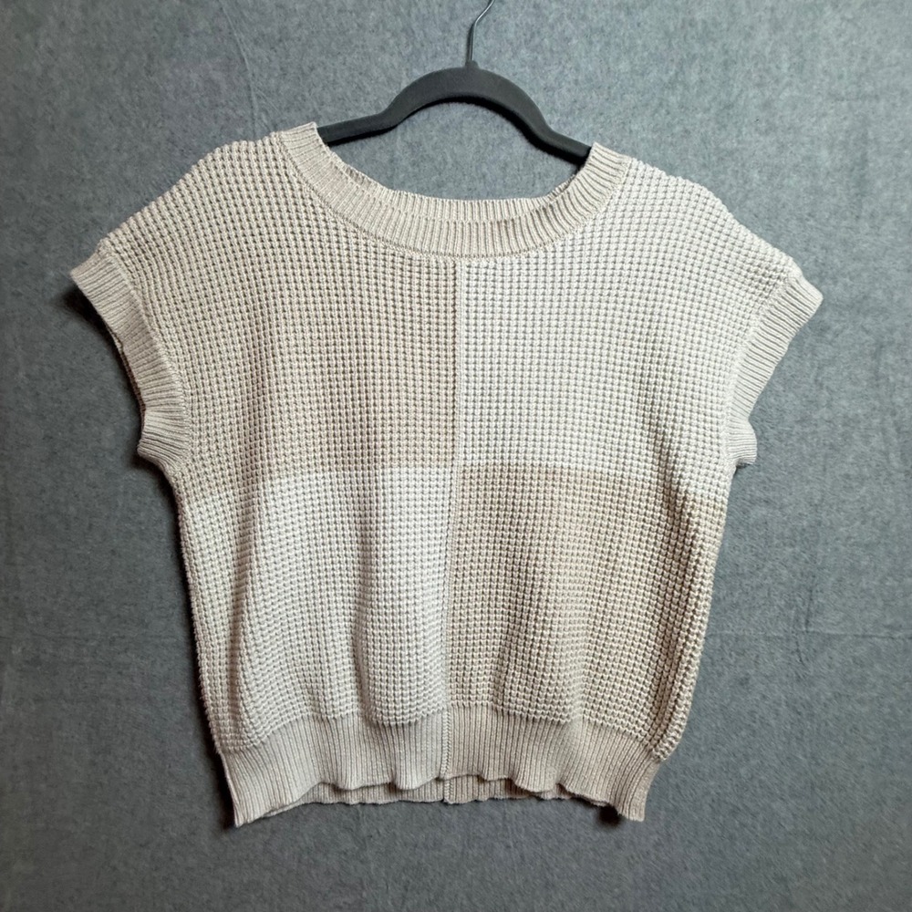 Moon & Madison Women Beige Cream Colorblock Waffle Knit Sweater Vest Size M